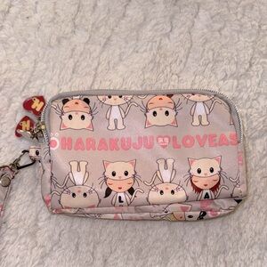 NWOT Vintage Harajuku Lovers Cat Pink and Cream Cartoon Pouch Wristlet